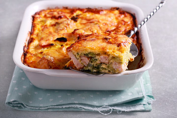 Savoy cabbage and chicken gratin