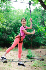 adventure climbing high wire park - hiking in the rope park girl