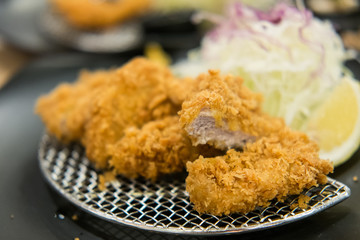 Tonkatsu, Fried Pork with rice and vegetable serve on plate in r