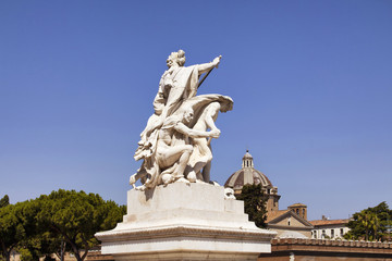View of statue in front of Altar of the Fatherland in Rome