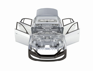 body car with no wheel front view without shadow on white backgr