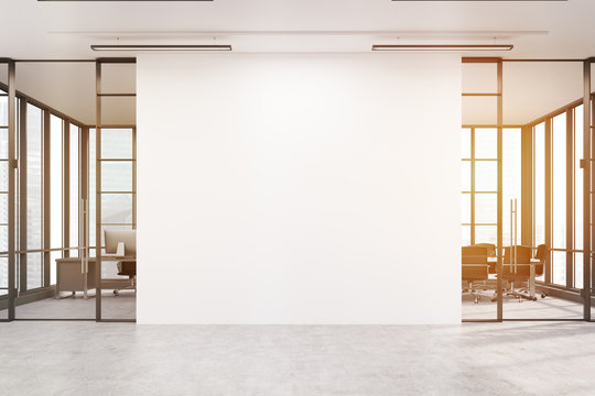 Office Lobby With A Large White Wall And Two Meeting Rooms, Tone