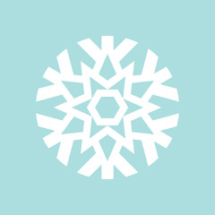 Flat snowflake icon, white on blue background