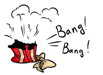 Gift salute exploded cartoon illustration isolated image
