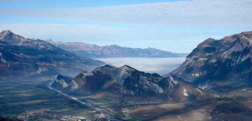 a view of the Swiss Alps and the Rhine Valley near Sargans