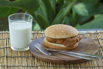 Spicy Chicken Burger with drink