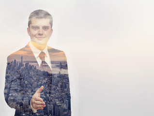 Businessman and New York water view