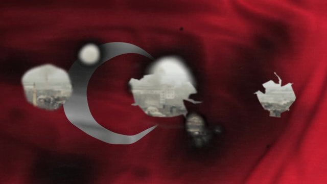 turkish flag burned war concept