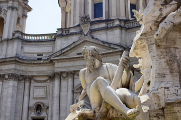 Close up view of a sculpture on Piazza Navona in Rome.