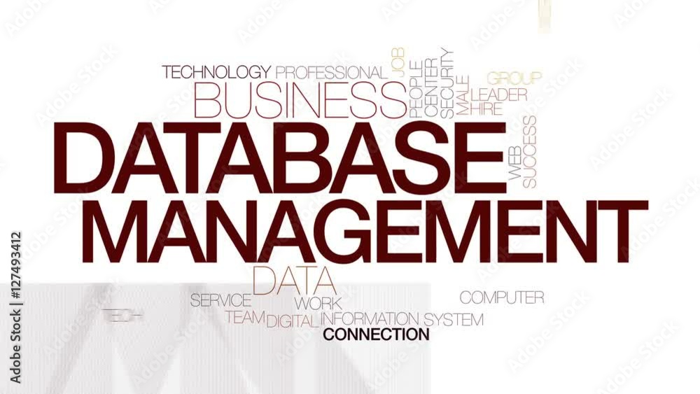Poster database management animated word cloud. kinetic typography.