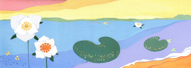 Obraz premium Lotus on the water, The Water landscape with lotus flower and leaf