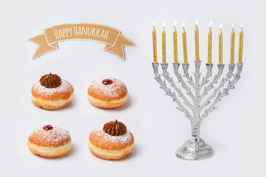 Hanukkah holiday food and objects for mock up template design