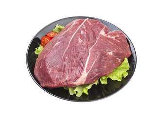 Fresh piece of  marble raw beef isolated on white background.