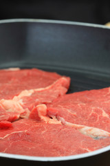 Beef steaks in a griddle pan