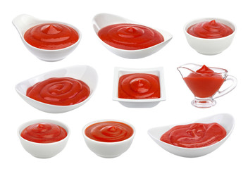 Tomato ketchup in bowl isolated on white