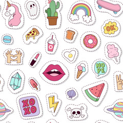 Fashion badges seamless pattern vector illustration.