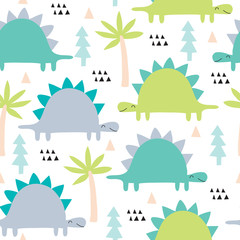 seamless dinosaur pattern vector illustration - 127497409