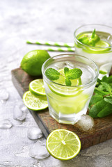 Cold refreshing summer lemonade mojito.