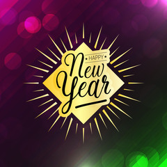 Happy New Year Card with Starburst and background, Vector illustration