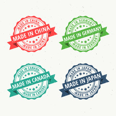 Obraz premium made in china, germany, canada, and japan rubber stamps set