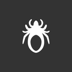 Mite icon on black background. Acarus vector logo