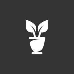 Flowerpot icon on black background. Plant vector logo