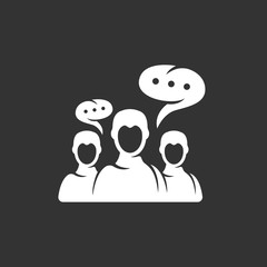 Discussion icon on black background. Dialog vector logo