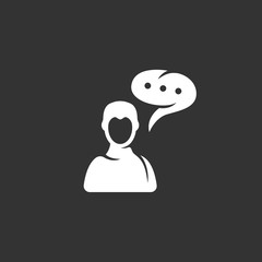 Talk icon on black background. Speak vector logo