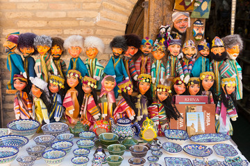 Pottery and puppets typical of Khiva, Uzbekistan