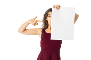 girl in red dress with white placard