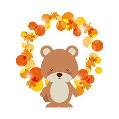 happy thanksgiving card with wreath of autumn leaves and cute chipmunk animal icon. colorful design. vector illustration