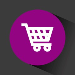 supermarket cart icon inside purple circle over black background. vector illustration 