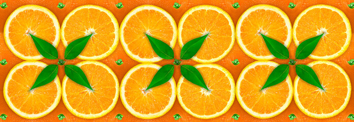 Orange slices in a panoramic image
