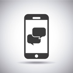 smartphone device with speech bubbles inside over white background. vector illustration