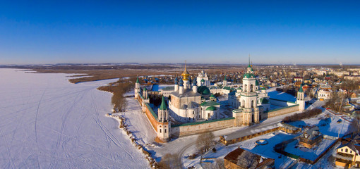 Spaso-Yakovlevsky Dmitriev Monastery in Rostov the Great. View from the bird's-eye view. Winter. Russia
