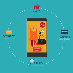 Mobile marketing concept with flat icon business infographic. Mo