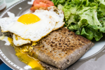 Homemade french buckwheat galette with egg
