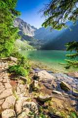 Naklejka premium Beautiful lake in the mountains at dawn in Poland