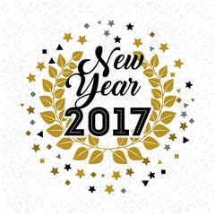 Happy new year 2017 card with decorative wreath and stars. colorful design. vector illustration
