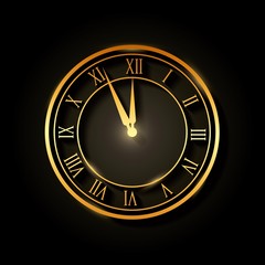 Clock device time in gold color over black background. vector illustration