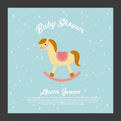 baby shower card with horse toy icon. colorful design. vector illustration