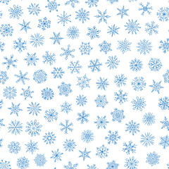 Christmas seamless doodle pattern with snowflakes