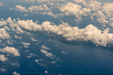 South America and Caribbean Sea from an airplane window above