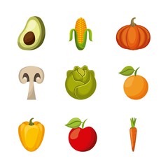 fruits and vegetables food icons over white background. vector illustration