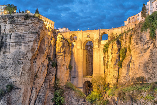 Puente Nuevo bridge in the evening, Ronda