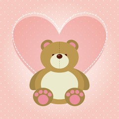 cute bear and heart icon over pink background. vector illustration