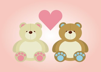 cute bears and heart icon over pink background. vector illustration