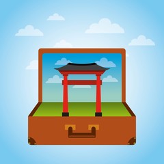 brown suitcase with iconic momument of china . over sky background. vector illustration