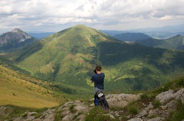 Fototapeta na wymiar Hiker on the ridge Mala Fatra mountain, Slovakia