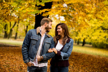 Loving couple in the autumn park